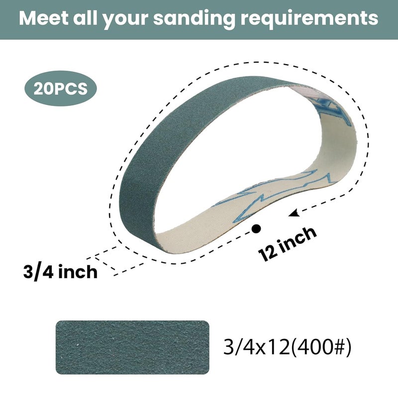 Funghwang 20PCS 3/4 x 12 inch Sanding Belt Kit 400 Grit Ceramic and Aluminum Oxide Grinding Belts Replacement for The Ken Onion Edition of Work Sharp Knife and Tool Sharpener - Image 2